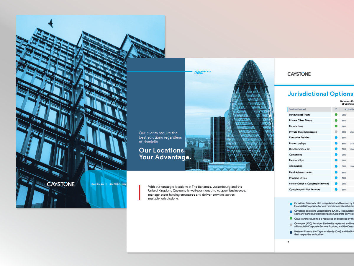 Caystone — corporate brochure spreads